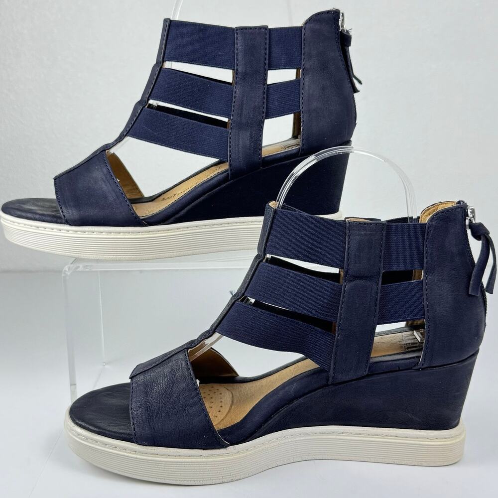 Sofft Sosie Wedge Leather Sandal Platform Gladiator Navy Blue Size 9M - Picture 5 of 10